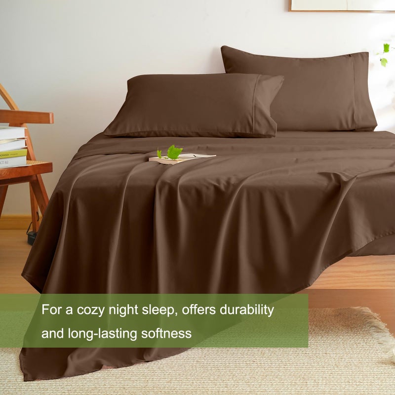 Mohap Bed Sheet Set 4 Pieces Double Brushed Microfiber 1800 - Breathable All Season Luxury Soft Bedding - Full Coffee - Image 5